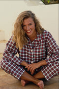 748099 Helen, Blonde In Checked Pyjamas, Sitting Cross legged A4 Photo Print
