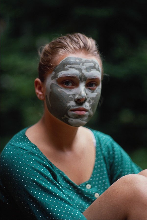 749042 Blonde Female Cleaning Her Face With Clay Mask A4 Photo Print