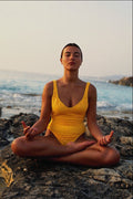 749046 Model In Lotus Position, Meditating By The Seaside A4 Photo Print