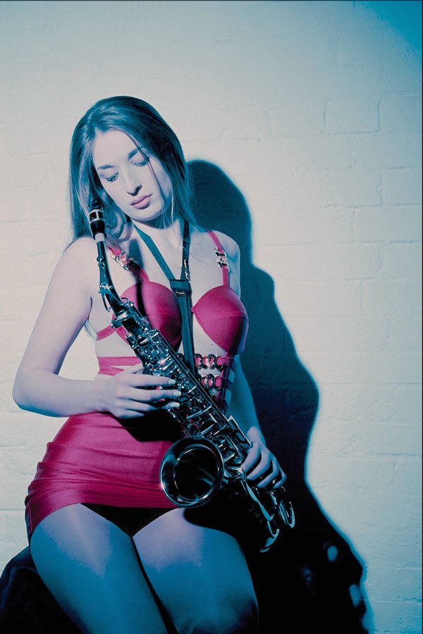 749083 Anna With A Saxophone, Red Outfit A4 Photo Print