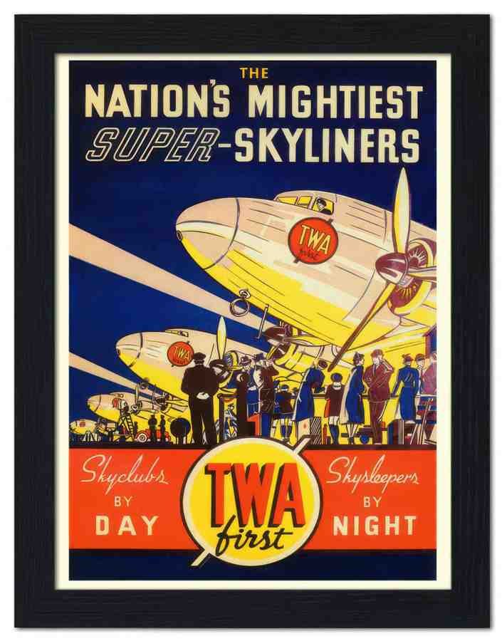 755 twa dc3 airline poster 1937 2 Vintage Advert A4 Photo Print