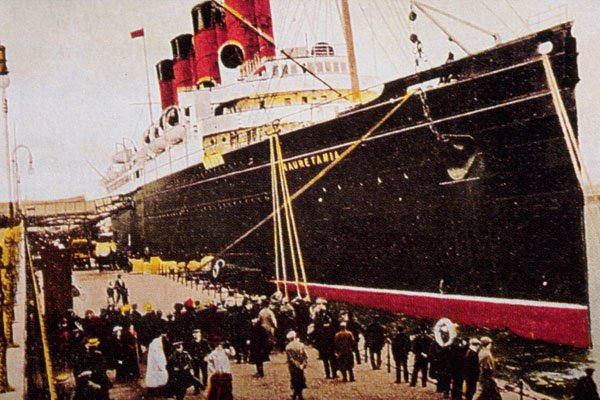 756057 Titanic In Port A4 Photo Print