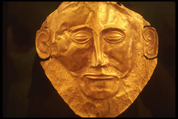 758021 Gold Funeral Mask, Agamemnon , Unknown Artist, Athens, Greece A4 Photo Print