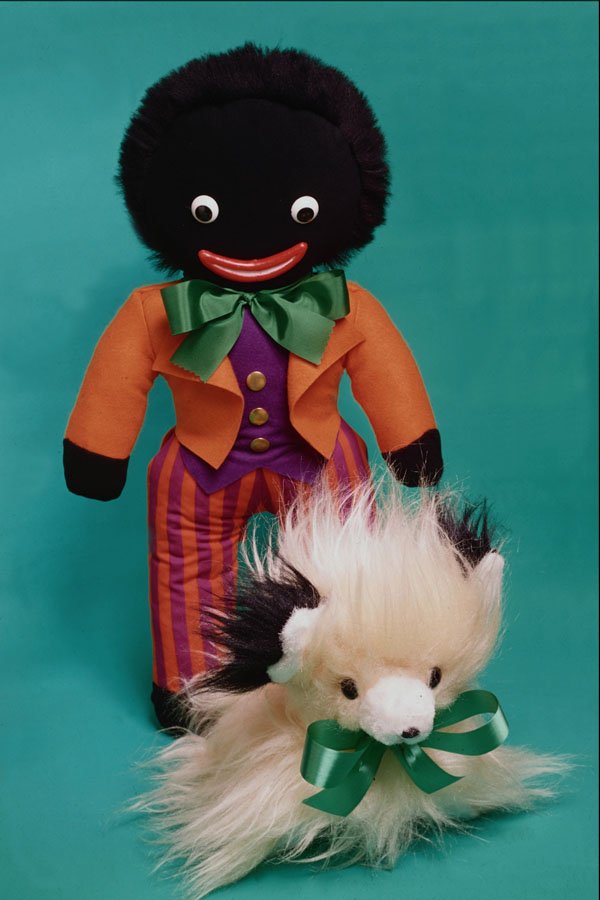 761023 Smart Doll In Orange Jacket With Hairy Dog A4 Photo Print