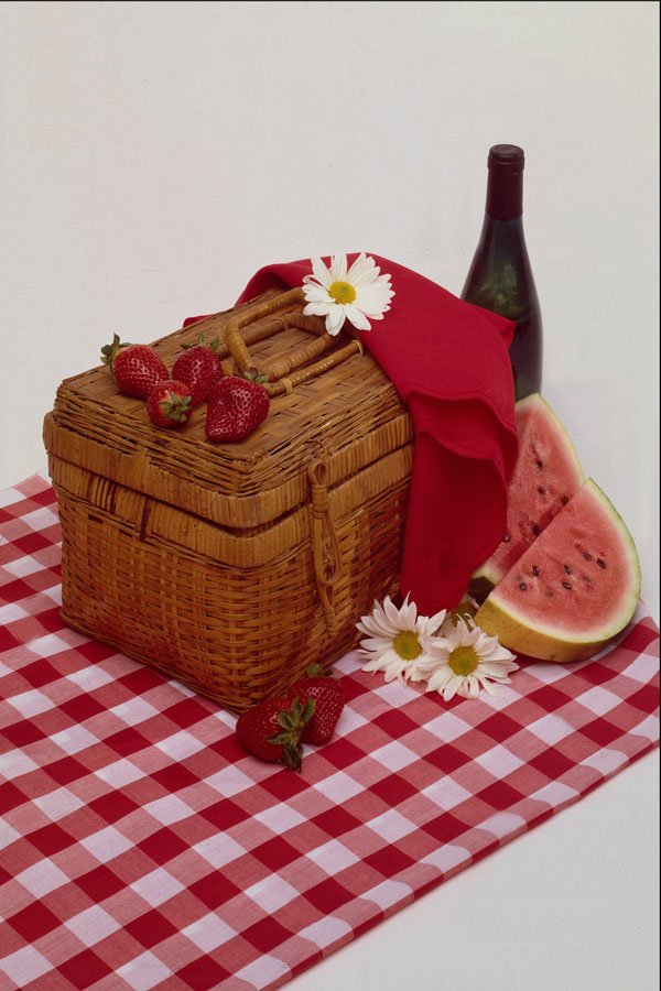 761073 Picnic Basket And Watermelon Slices A4 Photo Print