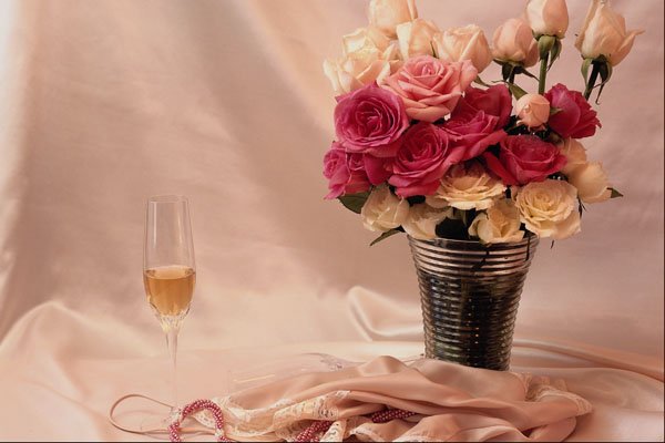 762005 White Satin, Pink Pearls, Pink And White Bouquet A4 Photo Print
