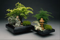 763025 Pair Of Bonsai Trees With Ornamental Figures A4 Photo Print