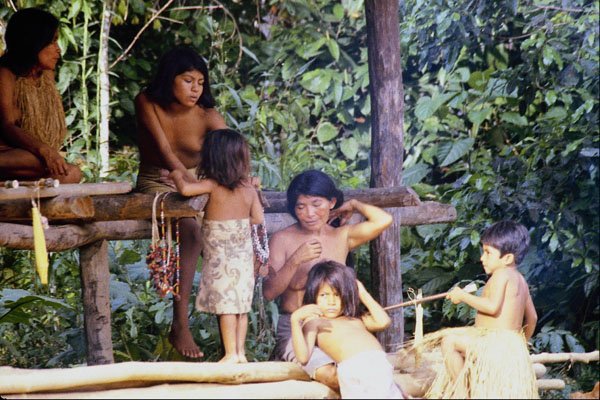 766058 Natives In Pygmy Village Along The Amazon River, Peru A4 Photo Print