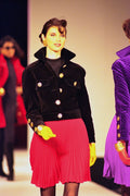 766060 Female Wearing Red Pleated Skirt And Short Black Jacket A4 Photo Print