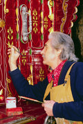 766098 Romany Gypsy Caravan Restorer, Applying Finishing Touches, Hampshire, England A4 Photo Print