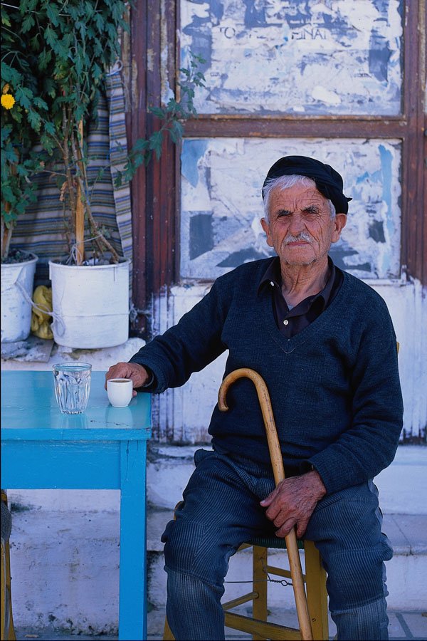 767070 Old Man With A Coffee, Crete, Greece A4 Photo Print
