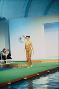 768066 Gold Crocheted Dress A4 Photo Print