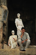 768073 Male Model Sitting Beside Two Display Models A4 Photo Print