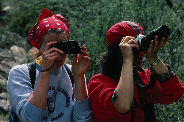 769066 Two Hikers Taking Pictures In Desert, Tucson, Arizona A4 Photo Print