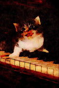 771014 Kitten On Piano Keys A4 Limited Edition Watercolour Print