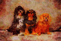 771020 Three Dogs In A Row A4 Limited Edition Watercolour Print