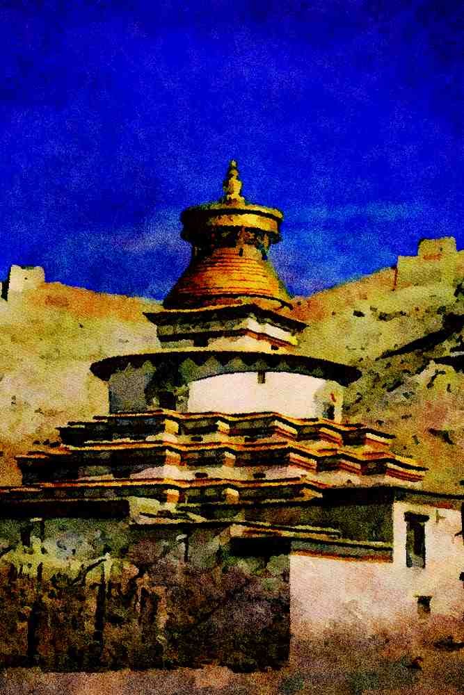 776003 Kumbum Chorten, Gyasntse, Tibet A4 Limited Edition Watercolour Print