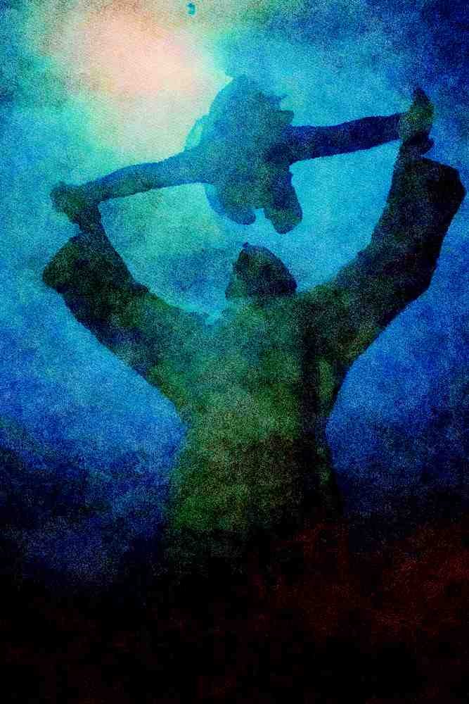 776005 Diver And Christ Statue A4 Limited Edition Watercolour Print