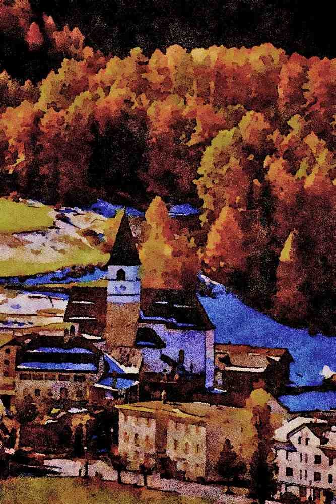 776006 Village Of Tarasp, Switzerland A4 Limited Edition Watercolour Print