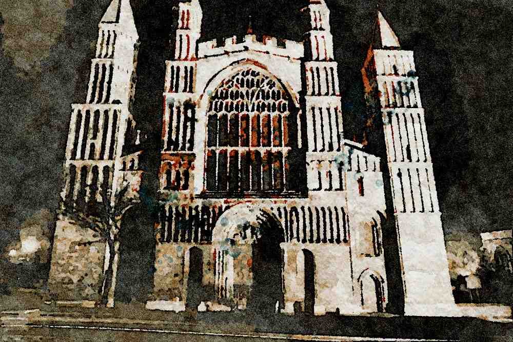 776020 Rochester Cathedral At Night A4 Limited Edition Watercolour Print