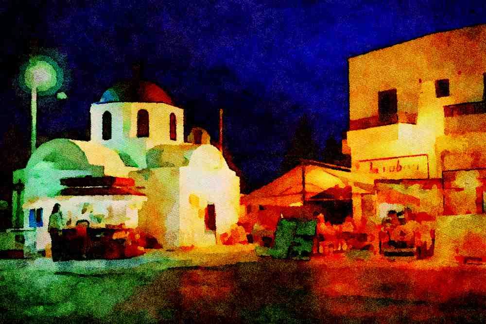 776025 Church Near Town, Naxos, Greece A4 Limited Edition Watercolour Print