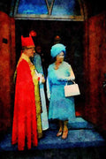 776047 Queen Mother And Bishop Of Church Of England, Sydney, Nova Scotia, Canada A4 Limited Edition Watercolour Print