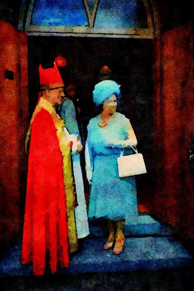 776047 Queen Mother And Bishop Of Church Of England, Sydney, Nova Scotia, Canada A4 Limited Edition Watercolour Print