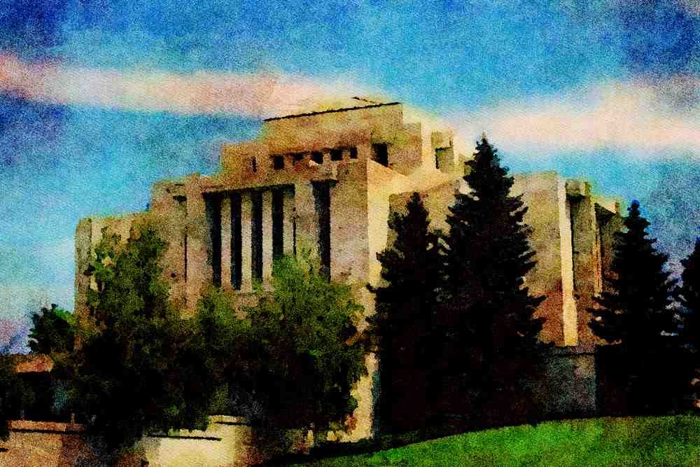 776052 Mormon Temple In Cardston, Canada A4 Limited Edition Watercolour Print