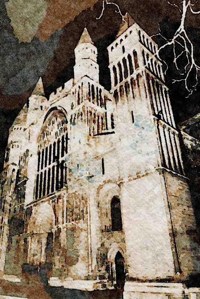 776056 Rochester Cathedral At Night A4 Limited Edition Watercolour Print