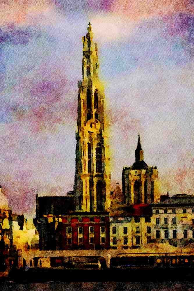 776057 _Onze Lieve Vrouw Cathedral_, Main Church In Antwerp, Belgium A4 Limited Edition Watercolour Print