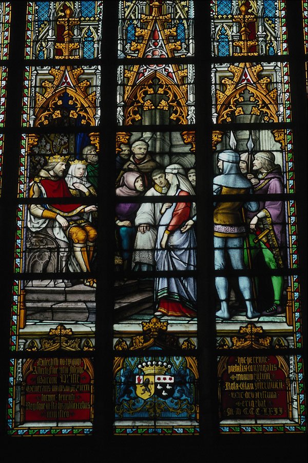 777007 Stained Glass Window In Cathedral In Brussels, Belgium A4 Photo Print