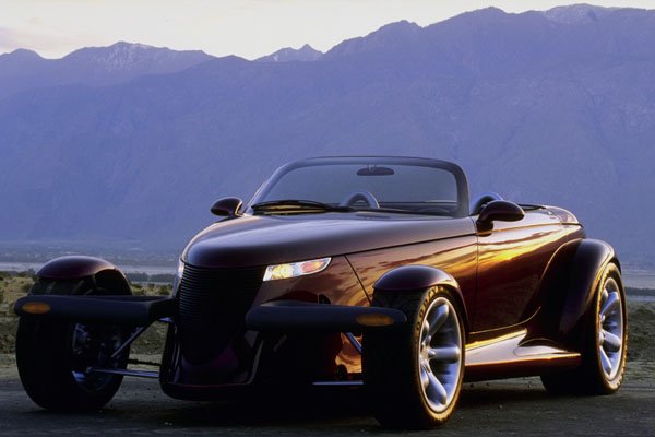 778010 Plymouth Prowler, Front 3 4 View, With Mountains A4 Photo Print
