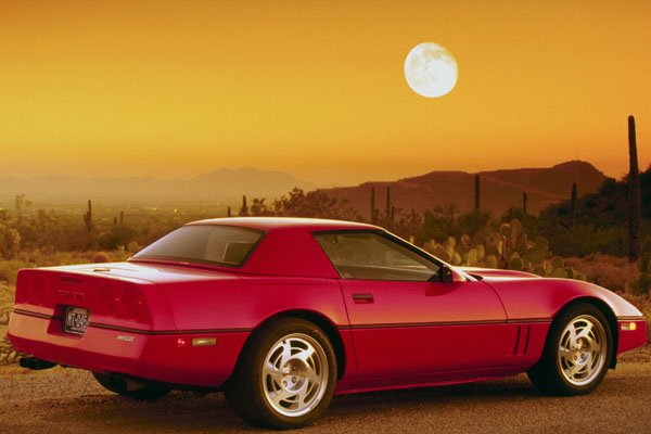 778011 Corvette ZR 2 Rear View, With Moon In Desert A4 Photo Print