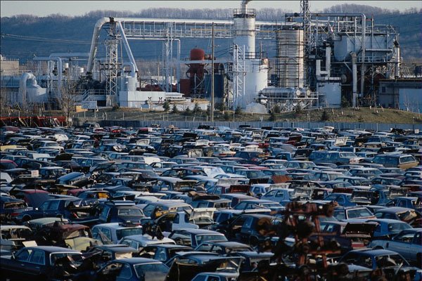 779011 Auto Scrap Yard, Fertilizer Factory In Background A4 Photo Print