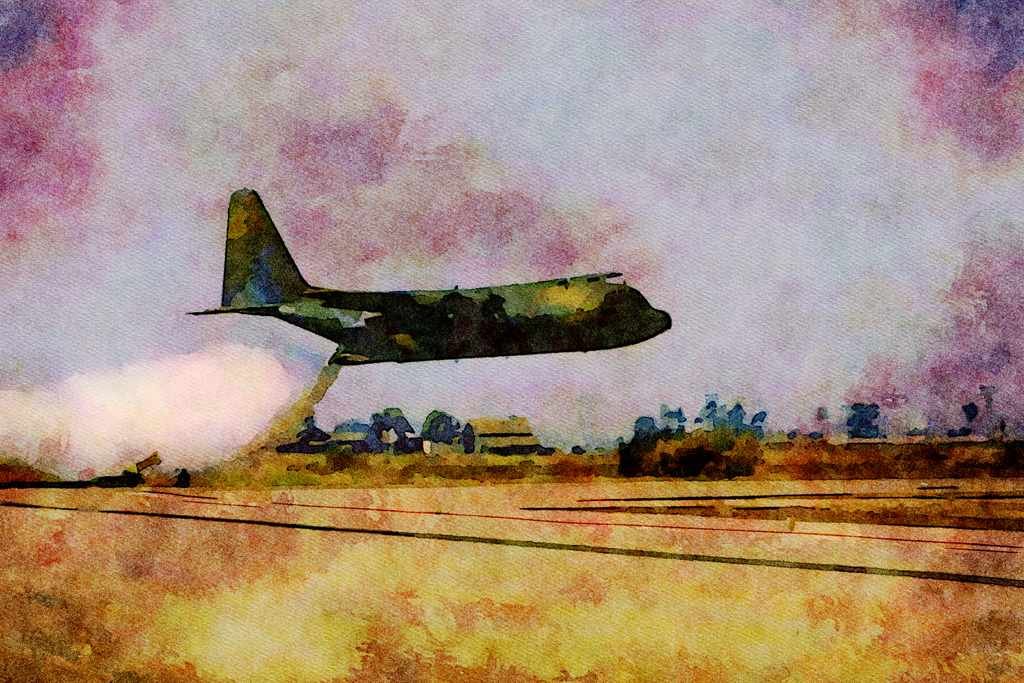 781015 Lockheed C 13 _Hercules_, Water Drop A4 Limited Edition Watercolour Print