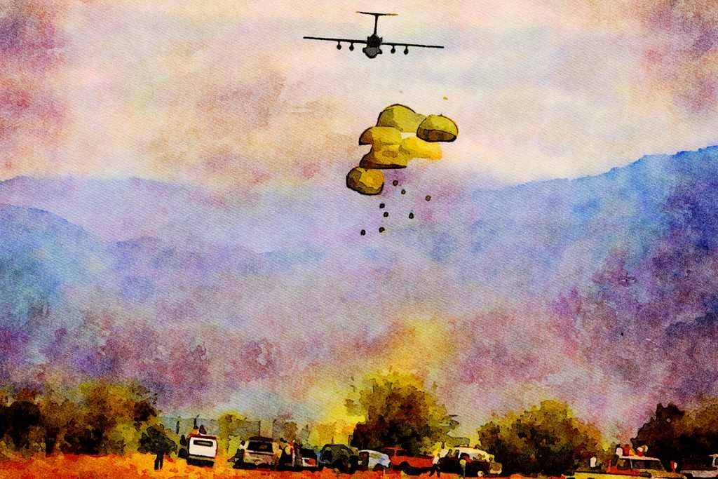 781018 Lockheed C 141 _Star Lifter_, Demonstrating Cargo Drop A4 Limited Edition Watercolour Print
