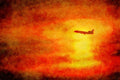 781023 Passenger Jet At Sunset, On Route To Frankfurt, Germany A4 Limited Edition Watercolour Print