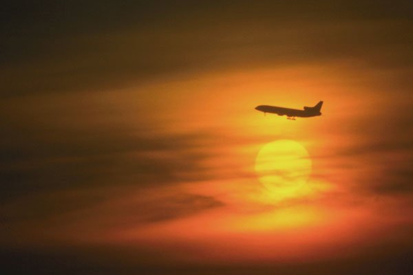 781023 Passenger Jet At Sunset, On Route To Frankfurt, Germany A4 Photo Print