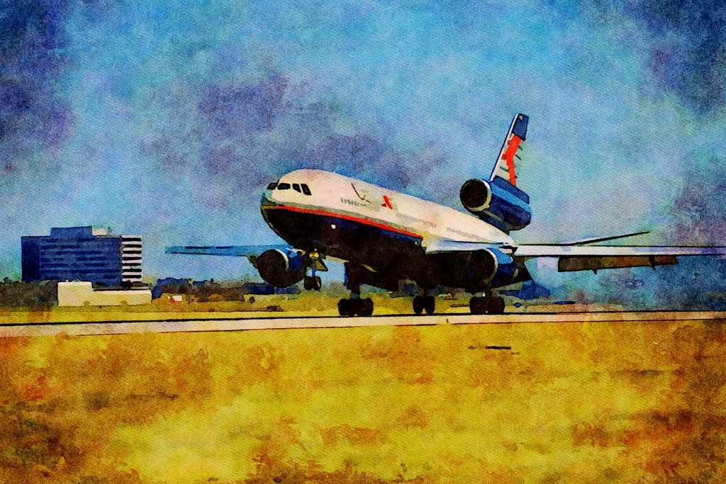 781026 Douglas DC 10 On Take off A4 Limited Edition Watercolour Print