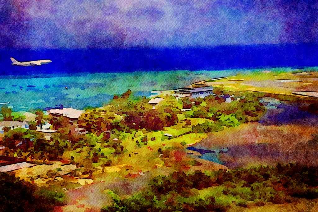 781027 Boeing 767 On Final Approach A4 Limited Edition Watercolour Print