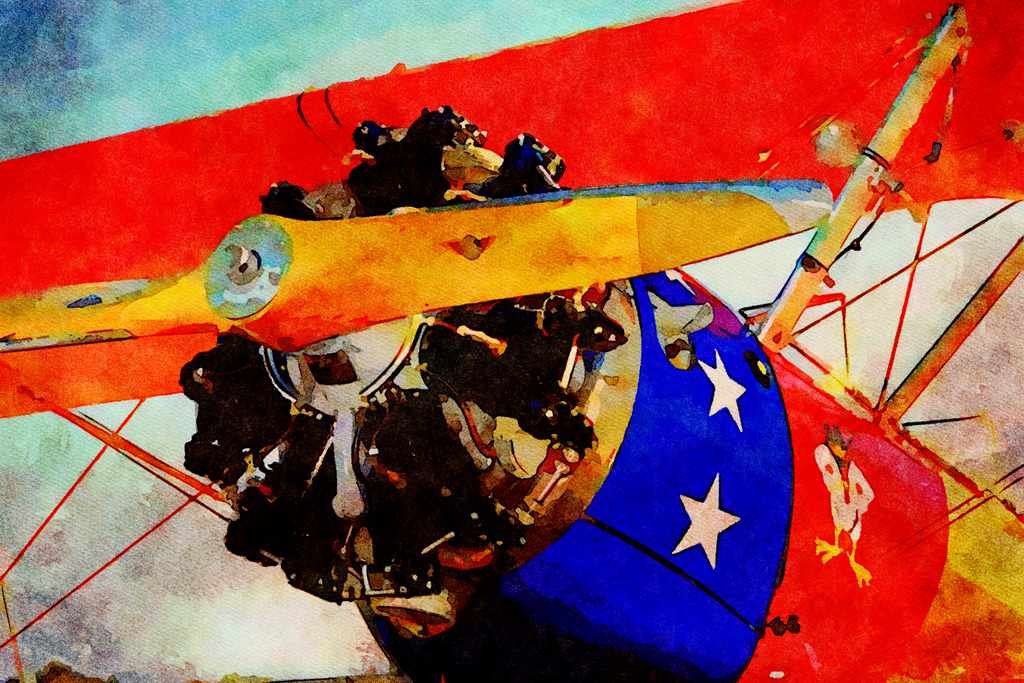 781068 Biplane, Nose Detail, Washington State, U.S.A. A4 Limited Edition Watercolour Print