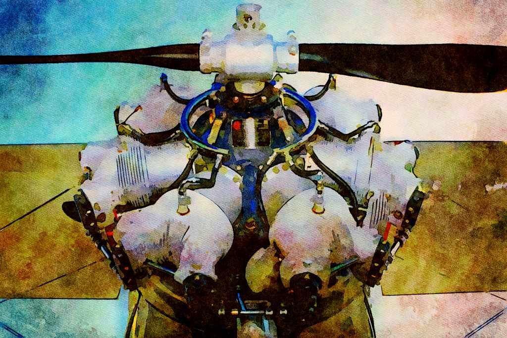 781069 Antique Radial Engine With Prop A4 Limited Edition Watercolour Print