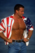 782015 Male Standing On Beach Wearing Stars And Stripes Jacket A4 Photo Print