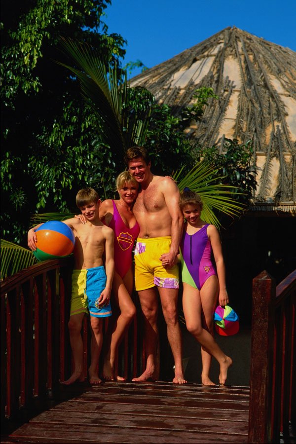 783003 Family On Bridge Over Pool, Lanzarote, Spain A4 Photo Print