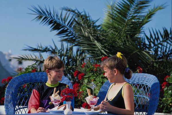 783055 Two Children With Ice Cream Sundaes, Lanzarote, Spain A4 Photo Print