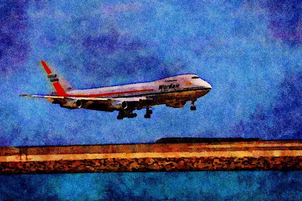 786063 747 Landing, Honolulu, Hawaii, U.S.A. A4 Limited Edition Watercolour Print