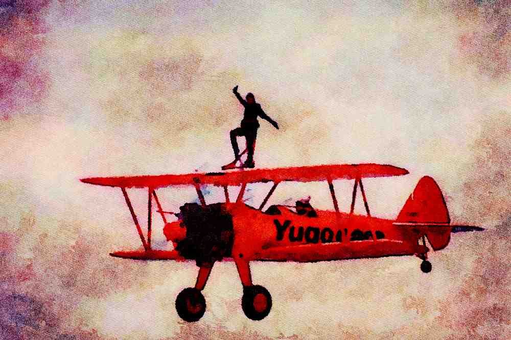 786078 Boeing Stearman Biplane With Wing Walker, West Malling, Kent, U.K. A4 Limited Edition Watercolour Print