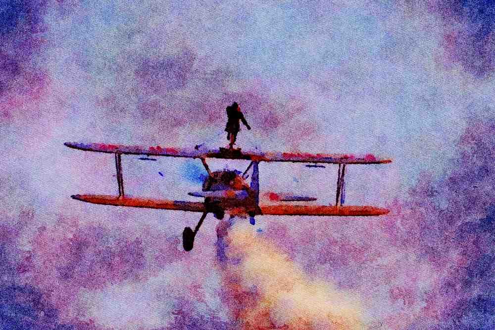 786079 Boeing Stearman Biplane With Wing Walker, Biggin Hill, Kent, U.K. A4 Limited Edition Watercolour Print