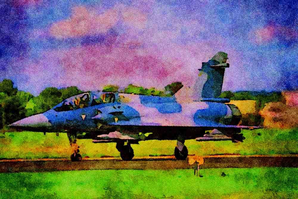 786083 French Air Force Dassault Mirage 2000, Taking Off, Hants, U.K. A4 Limited Edition Watercolour Print
