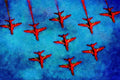 786098 Underside Of Red Arrows Flying In Close Formation A4 Limited Edition Watercolour Print